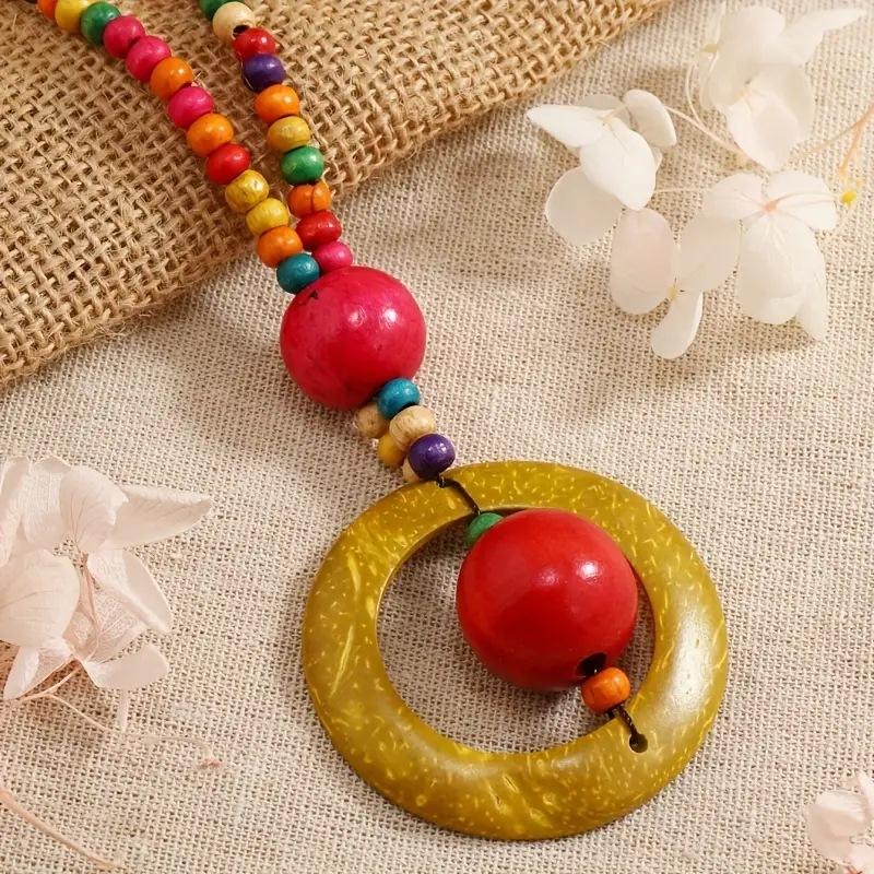 JMXD-Bohemian ethnic style necklace coconut shell pendant colorful multi-layer beaded retro hand-woven necklace women's jewelry