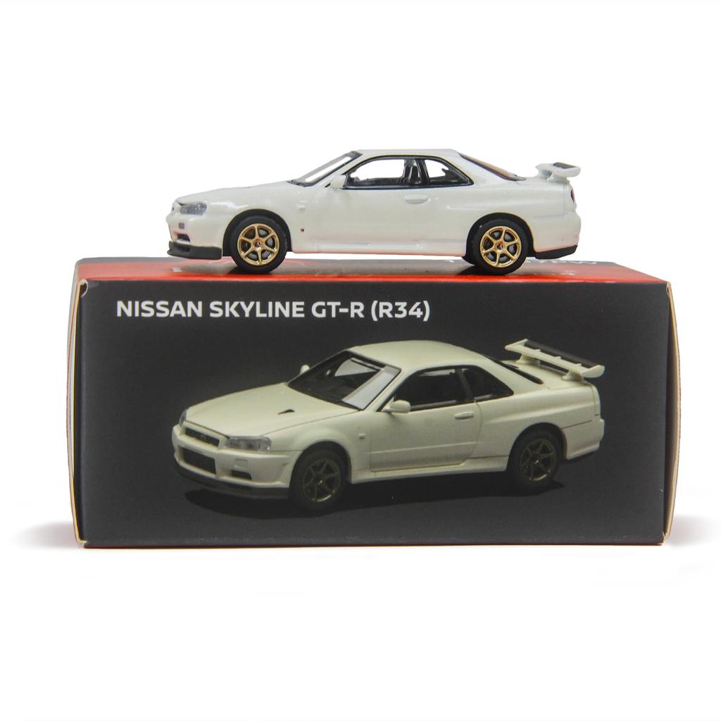 PAUDI MODEL Maßstabs-Druckgussmodellauto R34 Skyline 2000 Nissan V Spec II in Weiß 1/64 GT-R