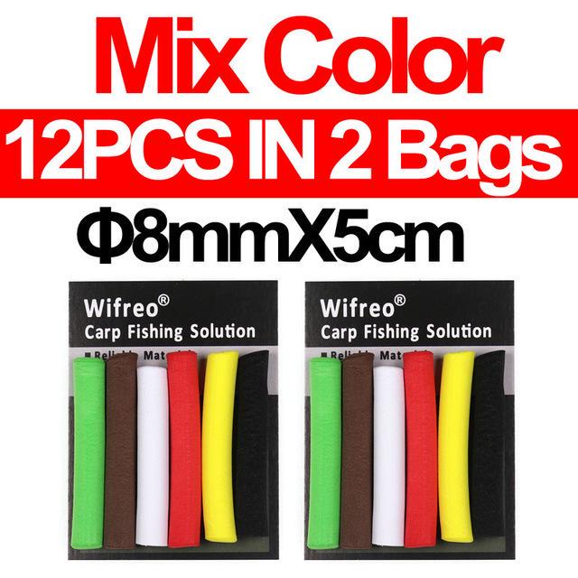 Wifreo 12PCS/2bags 8mm 5mm Carp Fishing Pop Up Foam Zig Rig Foam Sticks Hair Rig Floating Carp Fishing Bait Red Green Yellow