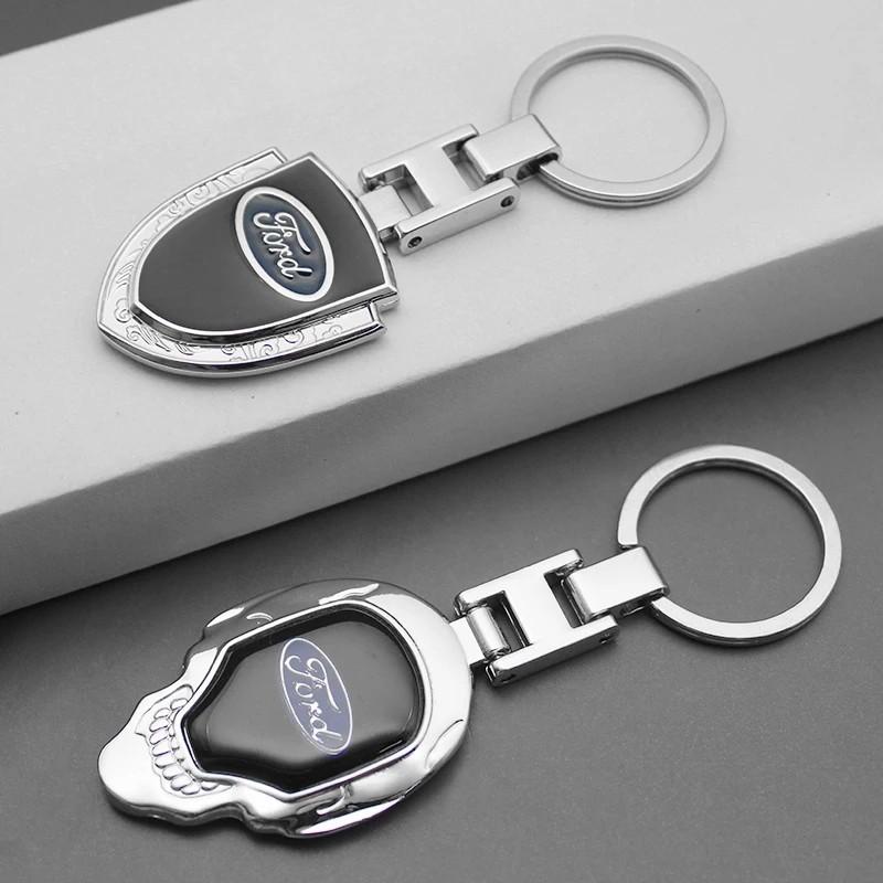 TVEI7 3DMetal/Leather Car Keychain Badge Emblem For Ford Fiesta Focus MK2 Mondeo Kuga Galaxy C-Max S-Max Key Chain Rings Accessories