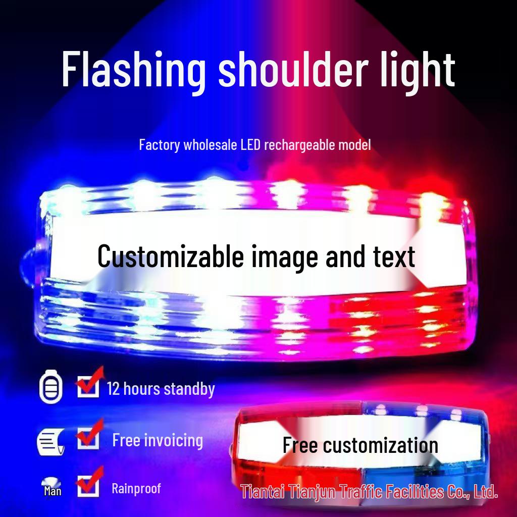 Wiederaufladbares blinkendes Schulterlicht mit roten und blauen LEDs für Sicherheitsstreifen