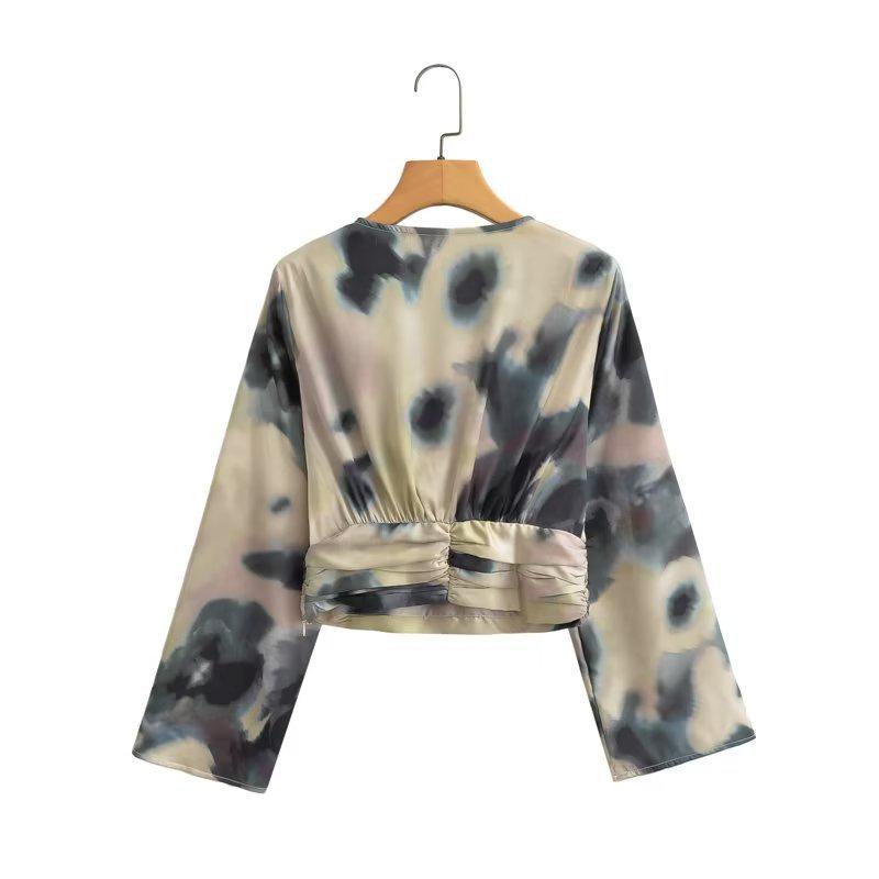 2024 Euro-American Women's Fashion: French Ink-Wash Short Top & Skirt Set