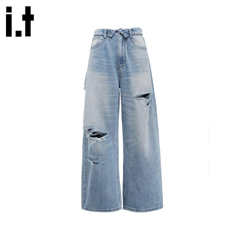 CHOCOOLATEit Women s Ripped Loose Straight Wide Leg Jeans M