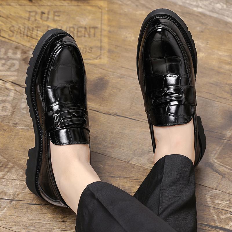 Fashion Men Business Leather Slip on Thick Formal Dress Male Shoes Quality Original Thick Soled Loafers Fashion Alligator Pattern Shoes