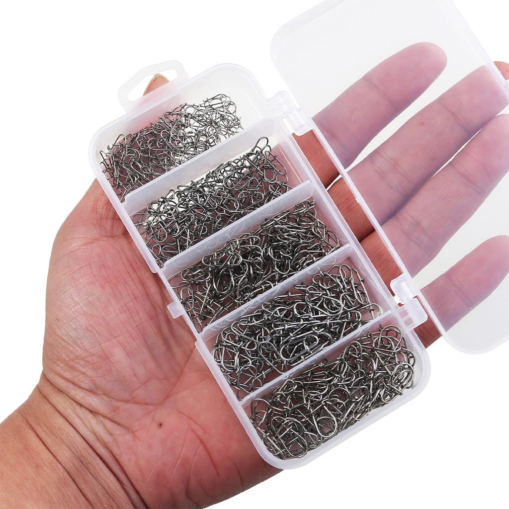 450Pcs Fishing Snap Swivels Stainless Steel Lure Snaps Freshwater Saltwater Boxed for Easy Carry 450pcs Fishing Snaps Boxed