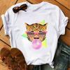Women's Round Neck White Short-sleeved T-shirt Fashion Printed Valentine's Day Base Shirt Aesthetic Clothes Summer Polyester