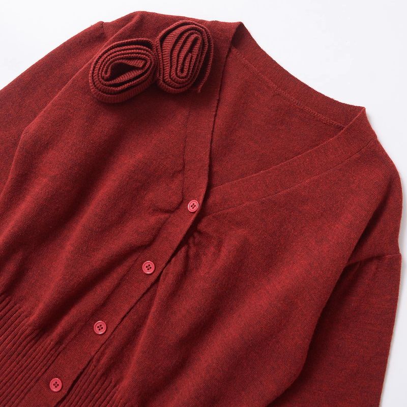 Jnleaog Autumn New Women's Clothing Fashion Style French Fashion All-Match Casual Long Sleeves V-neck Knitted Jacket