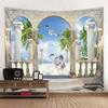3D Landscape Tapestry, European Balcony, Aesthetic Home Art Decoration, Wall Hanging, Bedroom Living Room Background Poster