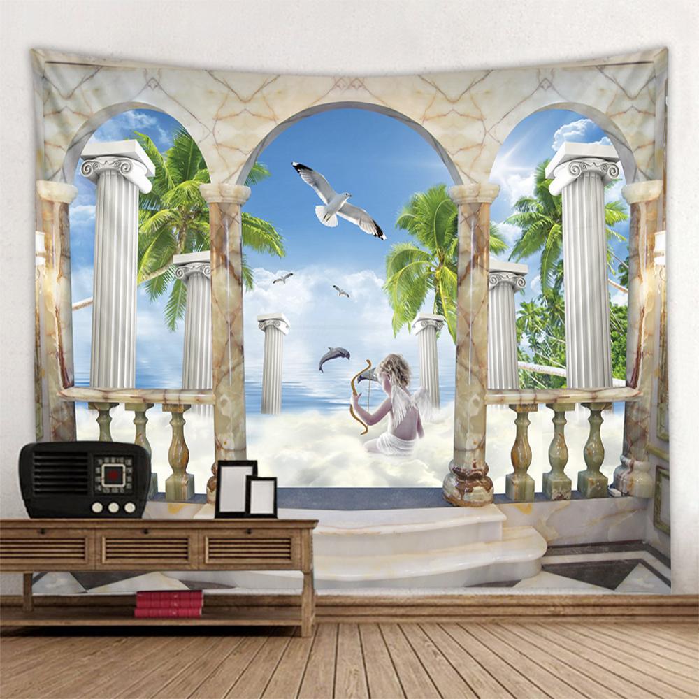 3D Landscape Tapestry, European Balcony, Aesthetic Home Art Decoration, Wall Hanging, Bedroom Living Room Background Poster