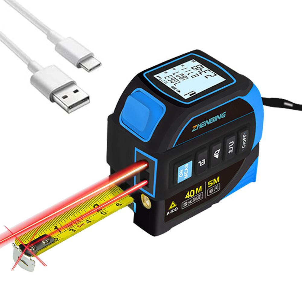 Portable Tape Measure 4-in-1 Laser Digital Measuring Tape High Precision Rangefinder Laser Distance Meter LCD Screen Display