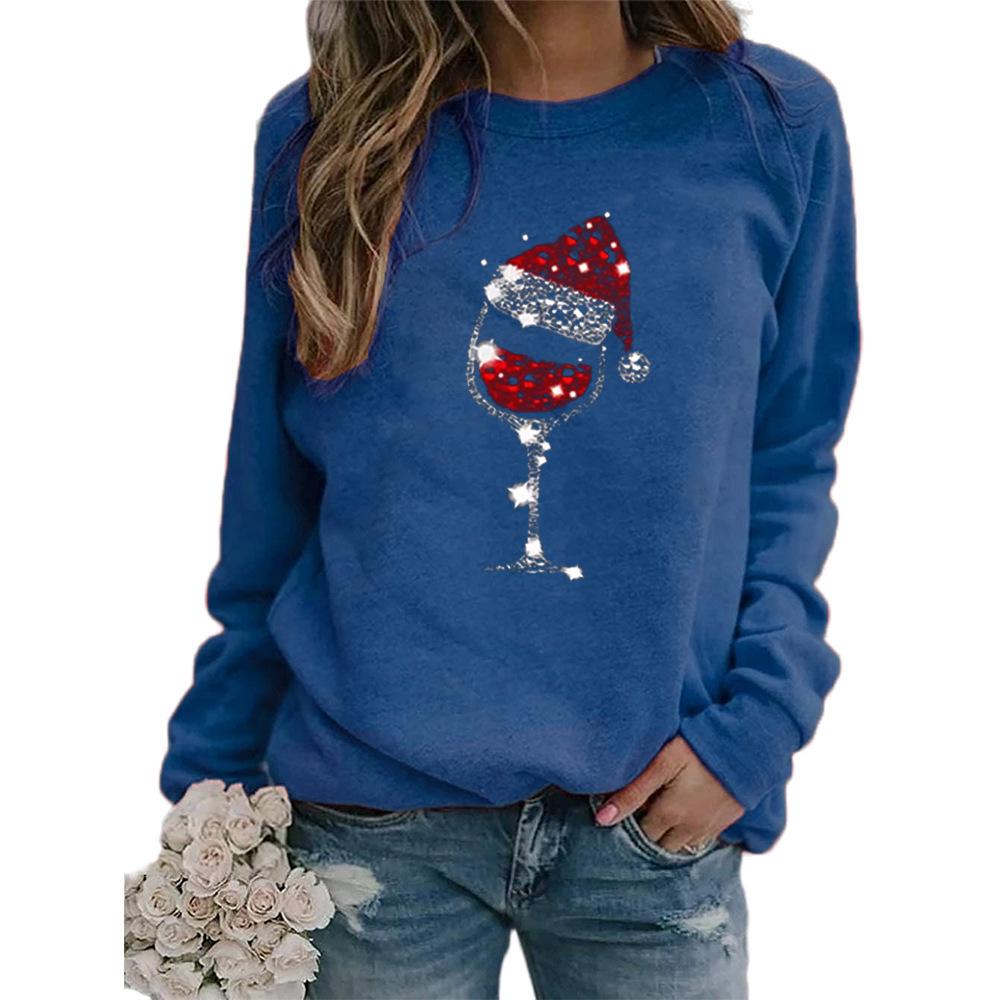 Women's Red Wine Glass Christmas Hoodie with Hat and Long Sleeves
