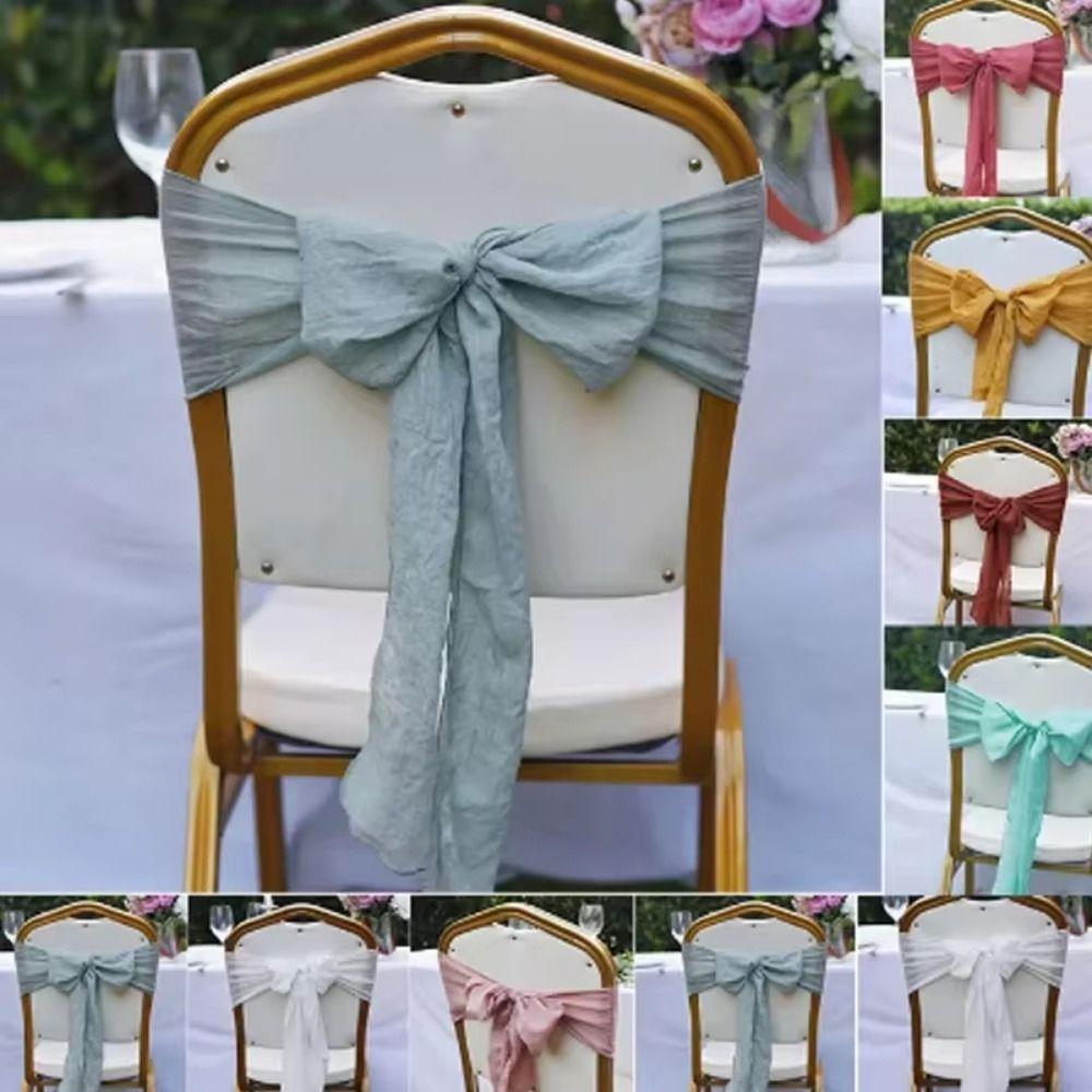 2Pcs Rustic Chair Sashes Cheesecloth Overlock Tulle Chair Ties Non-slip Wear-resistant Chair Decorative Bows Party Decoration