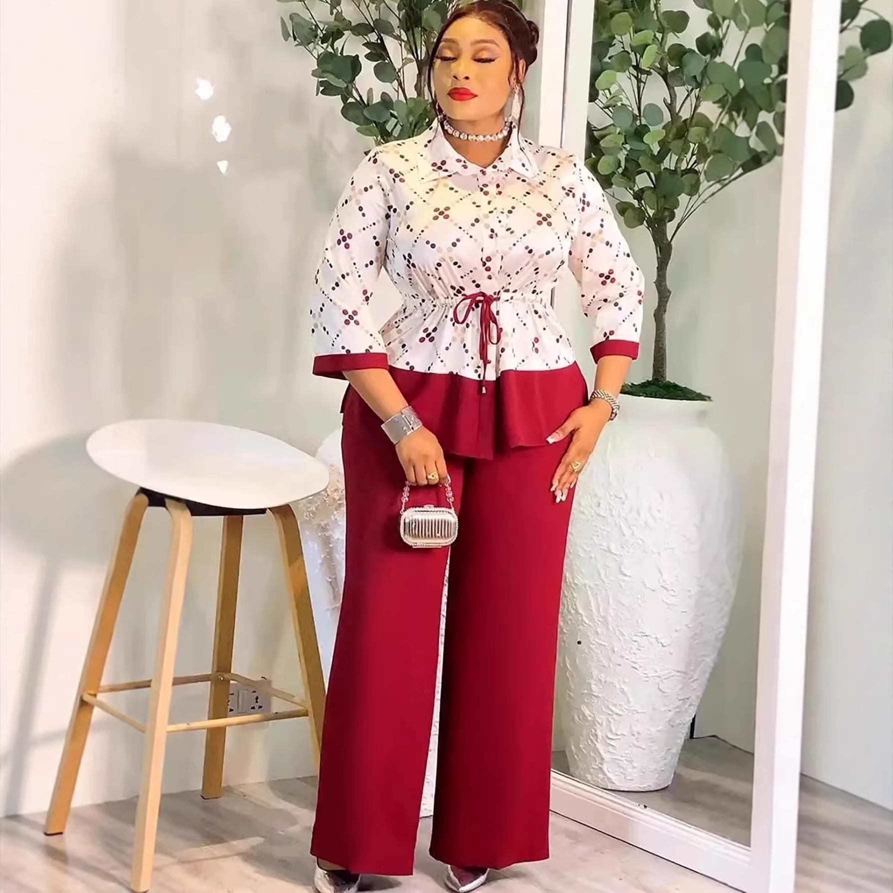 Elegant Plus Size Polka Dot Two-Piece Set: Lapel Top & Wide-Leg Pants 3XL