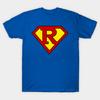 Men Black Print T-shirt Superhero Symbol Letter R No-Cut Transfer Paper Print Cotton Tshirt