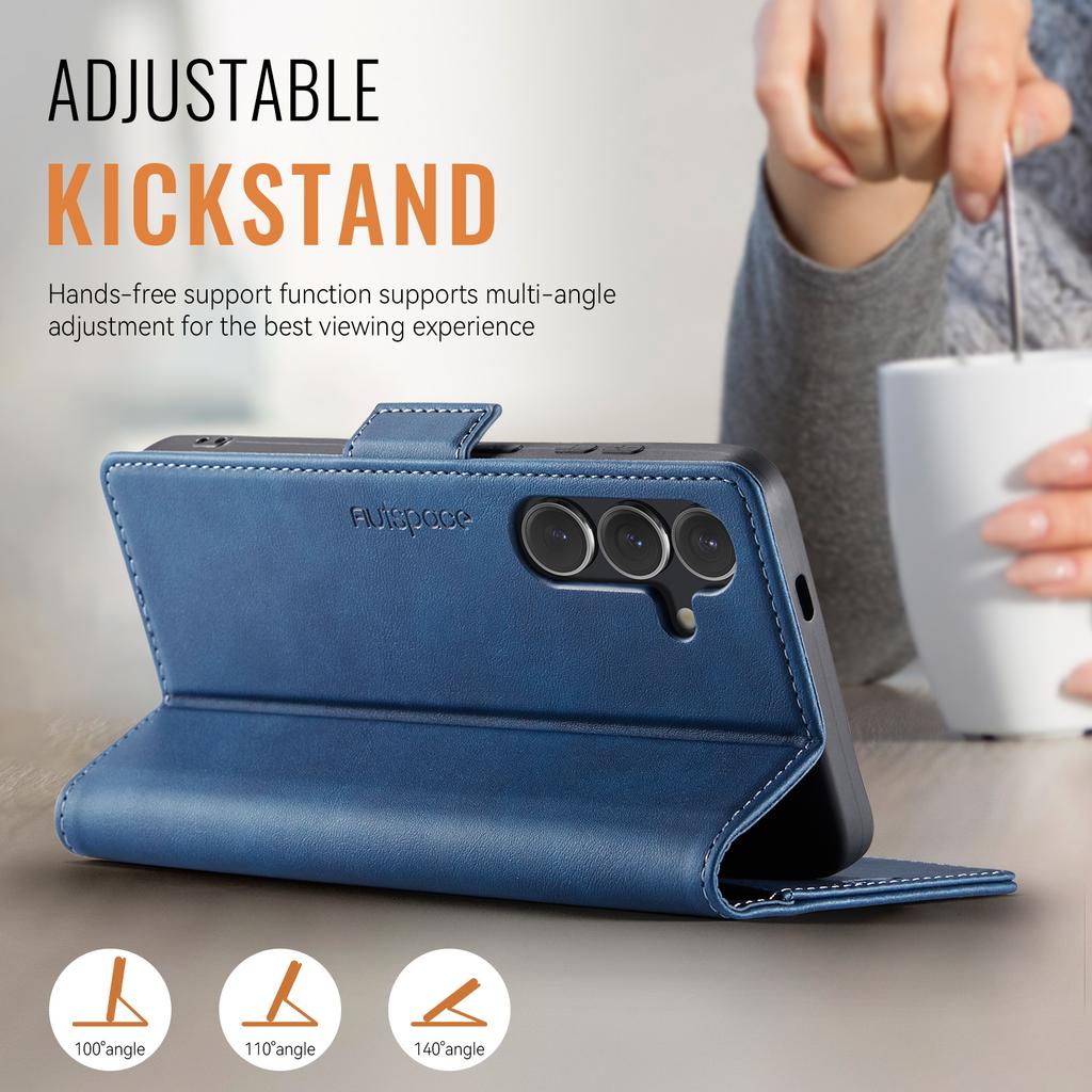 For Samsung Galaxy S24+ Case AUTSPACE A11 RFID Blocking Retro Leather Cell Phone Wallet Cover