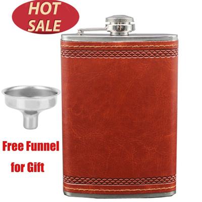 Flachmann mit Trichter, 9 oz, Edelstahl, für Spirituosen, Outdoor, Whiskey, PU-Leder, Taschenalkohol, Herren-Geschenkset