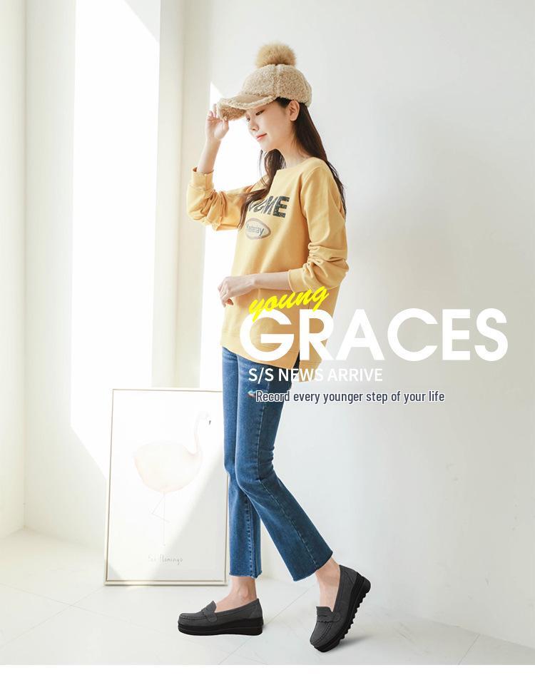 Genuine Leather Women's Sneakers - Spring/Autumn Style, Thick-Soled Wedge Platform, Large-Size Korean Mom Shoes