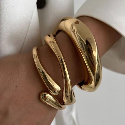 3 Styles Vintage Hip Hop Metal Cuff Bangles Punk Gold Silver Color Geometric Spring Bangles For Women Bracelet Men Jewelry AVE