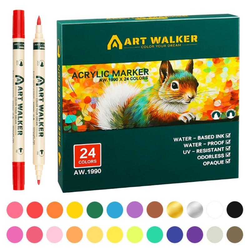 

12/24/36 Кольорові акрилові маркери з тонким і пензликовим наконечником на водній основі для малювання на папері, камені, дереві, склі, кераміці