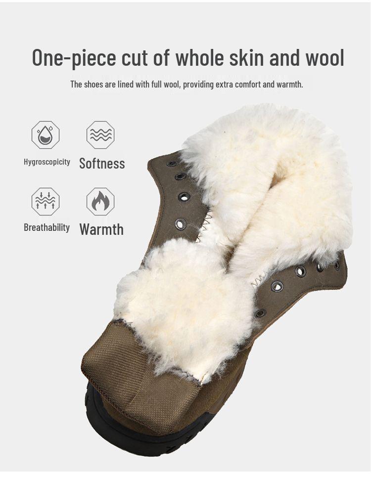 Men's Full Cowhide Shearling Snow Boots - Extra Thick Wool, Cold-Proof, Non-Slip, High-Top Winter Boots