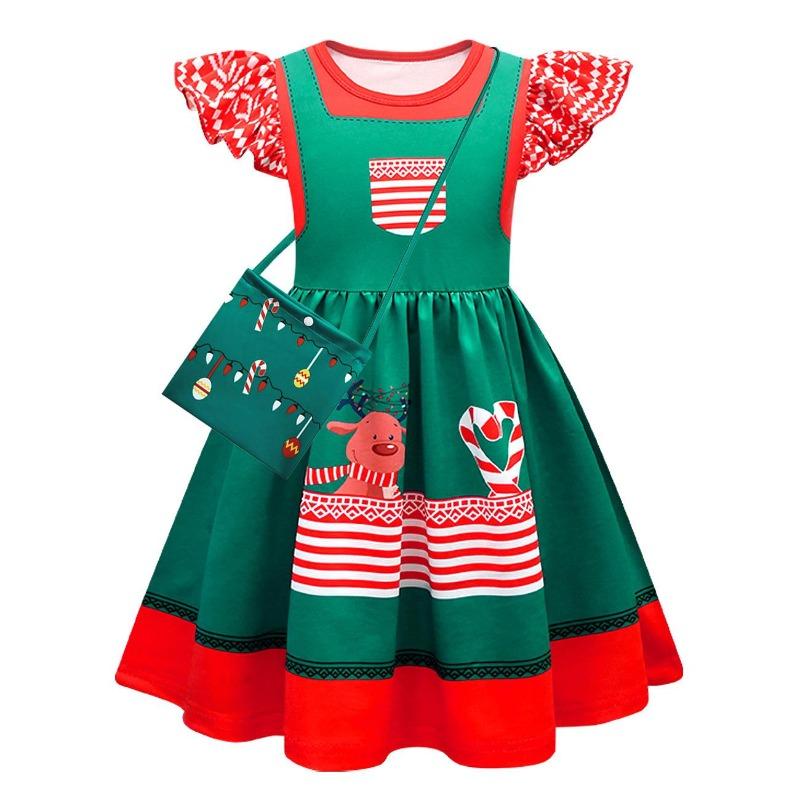Christmas New Children'S Flying Sleeve Dress 3D Digital Printing Christmas Day Performance Dress
