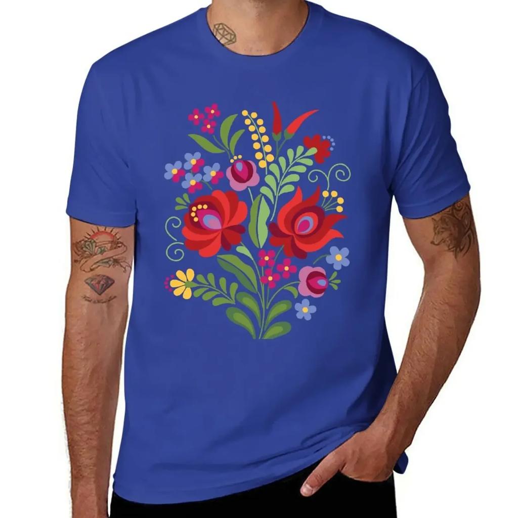 Hungarian Folk Design Red Peppers On White T-Shirt Korean Fashion Heavyweights Oversized T Shirts for Men