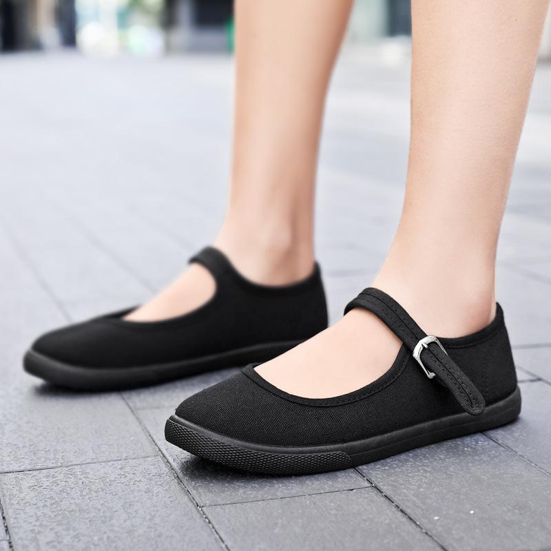 2025 Ladies Flats Buckle Strap Comfortable Women Shoes Round Toe Solid Casual Shoe Plus Size 34~42 Black Dance Shoes