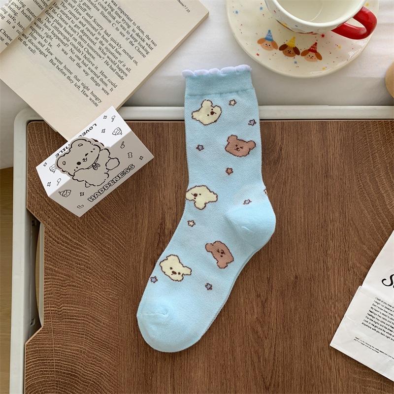 

Женские весенне-летние носки-трубочки нового стиля, тонкие, с бантиком, сетчатые, с руликом, мультяшные, милые, маленькие, дышащие 1 pair синий