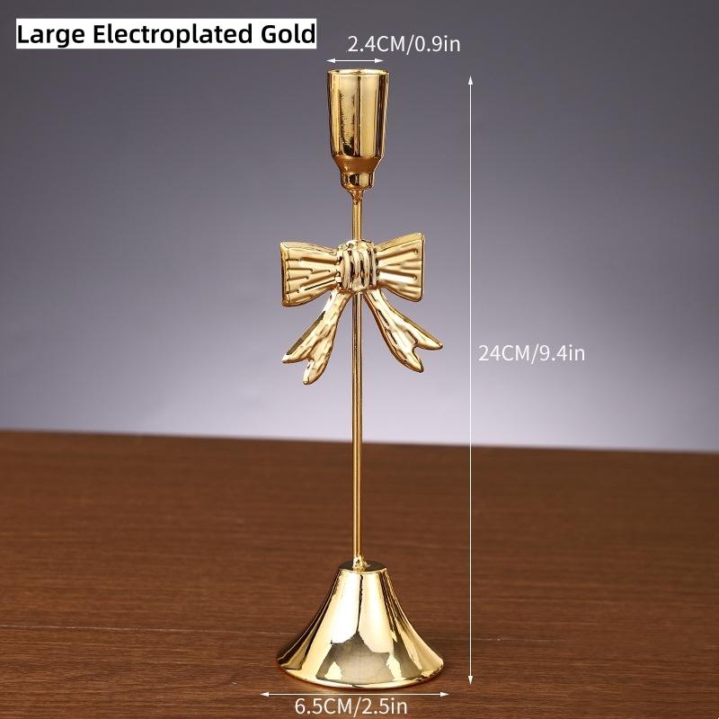 Christmas Golden Bow Candle Holder Sturdy Iron Candlestick Festive Bow Candlestick Sophisticated Light Luxury Candle Holder