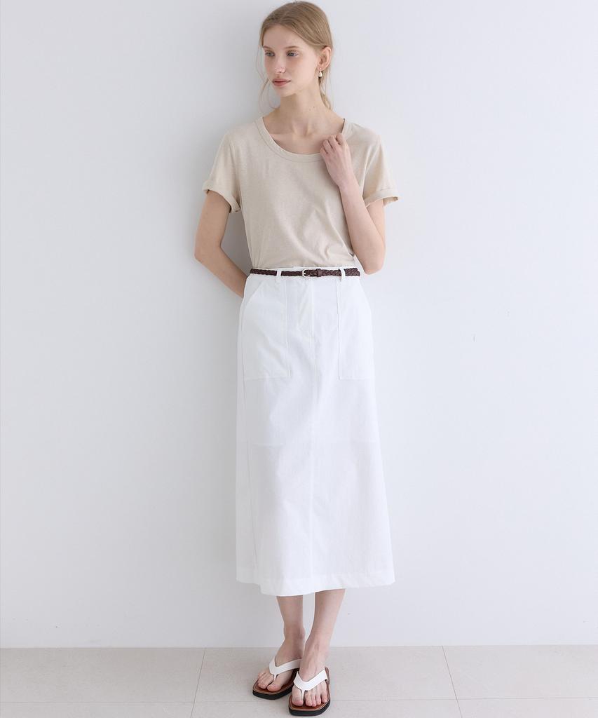 OURHOPE Linen Logo U-Neck T-Shirt - Linen