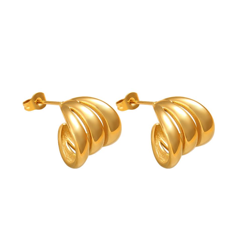 Korean Style Stainless Steel C-Shaped Earrings: Simple, High-End Wide Surface Studs for Women