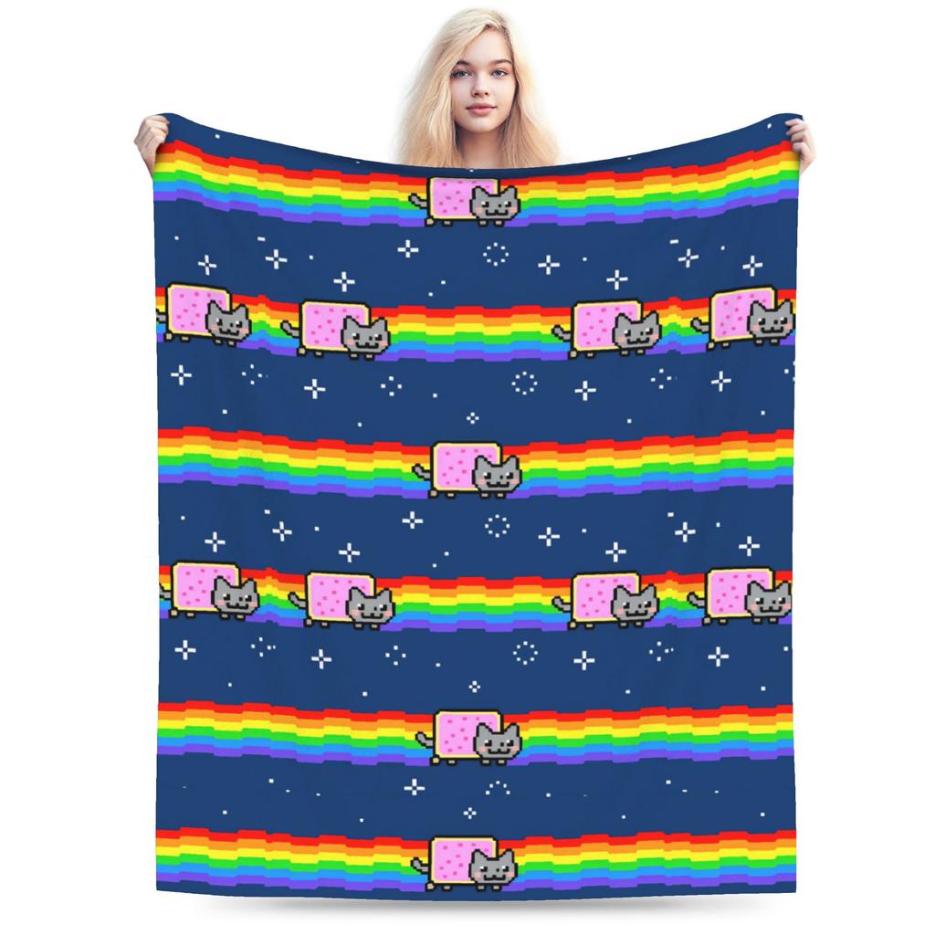 Soft Blanket Girls Boys Decorative Cat Rainbow Pixel Space Nyans Bedding Throws Bedspread For Home Decor Novelty Sofa Bed Cover