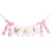 Mouse One High Chair Banner - Mouse First/1st Birthday Decorations,Pink And Gold Banner, Bow Girl 1st Pink Decor (mouse-1)