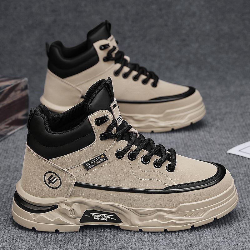 Height Increasing Sporty Men‘s Boots Spring Autumn Outdoor Casual Thick Sole High Top Durable British Vintage Youth Work Shoes