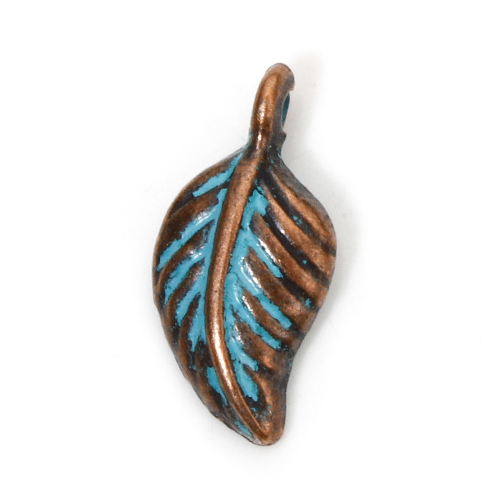 

50/100 PCs Vintage Bohemia Charms Pendants Antique Copper Blue Leaf Feather Patina Pendants for Necklace Earrings Jewelry Making