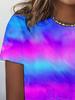 Women's 3D neon blue and purple tie-dye art print T-shirt, breathable summer casual