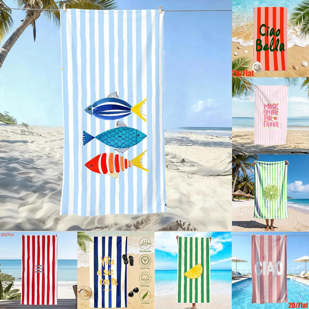 1pc Assorted Summer Beach Towels with Fun Prints & Striped Designs Perfect choice for beach vacation party gifts