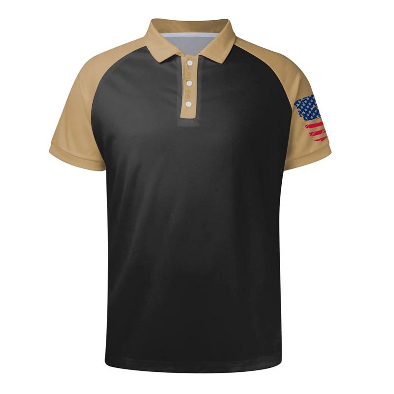 Show Patriotism! US Flag Print Polo Shirt, Casual Short Sleeve