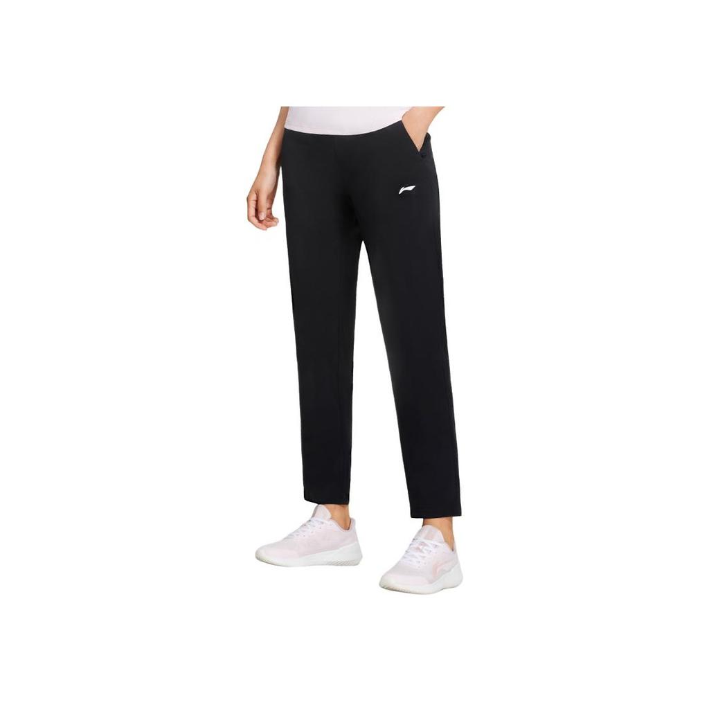 Li Ning Fitness Series Logo Print Cool Quick-Dry Straight-Leg Woven Knitted Sports Pants Women pants Black AYKS350-1