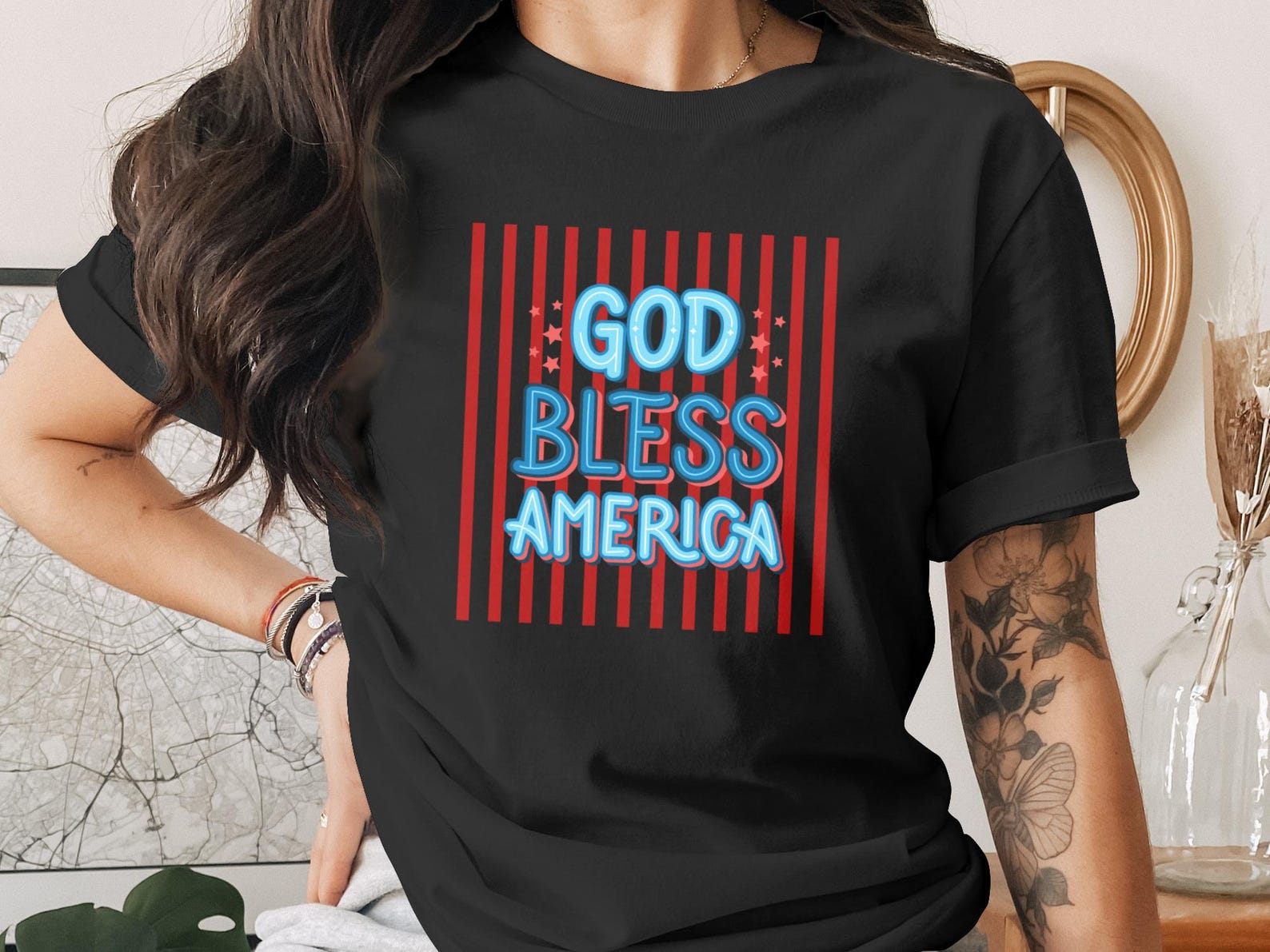 God Bless America T-Shirt | Retro USA Flag Tee, 4th July Celebration Shirt 3XL