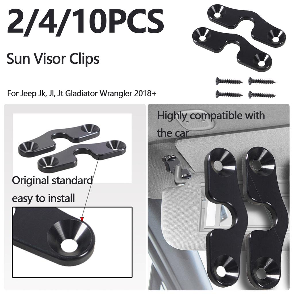 2/4/10PCS Sun Visor Repair Kit Metal Sun Visor Clips Fixed Sun Visor Mounting Clips for Wrangler JK JL JT Gladiator 2018+
