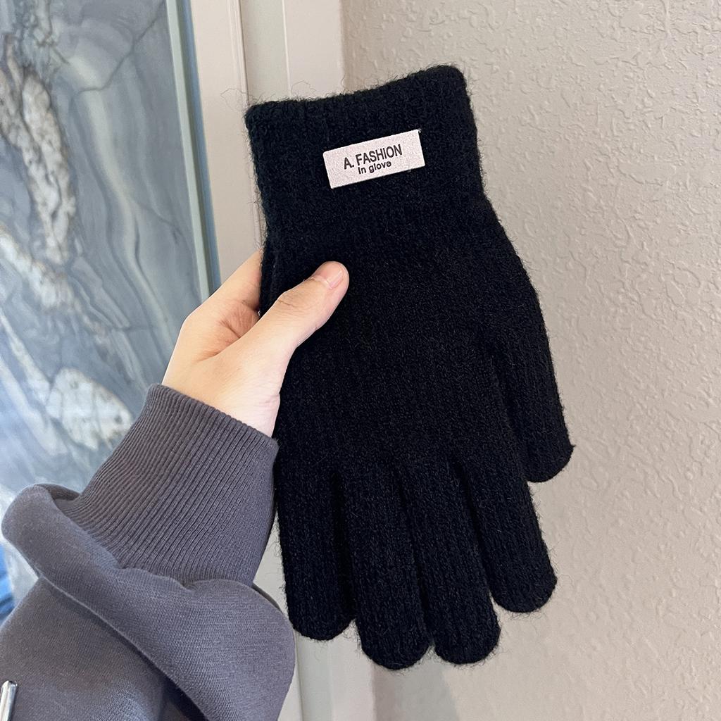 Solid Color Knitted Woolen Gloves for Winter Men and Women Couples  Thickened  Warm and Cold Proof Students for Outdoor Riding  Touch Screen