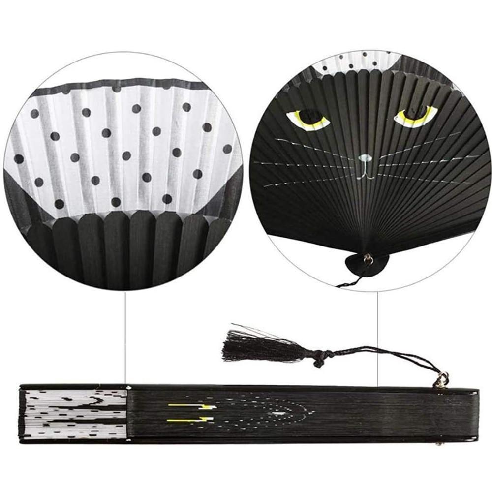 Cat Pattern Bamboo Folding Fan Japanese Style Women Lovely Cartoon Kitten Hand Fans Handheld Fan Crafts Home Decoration