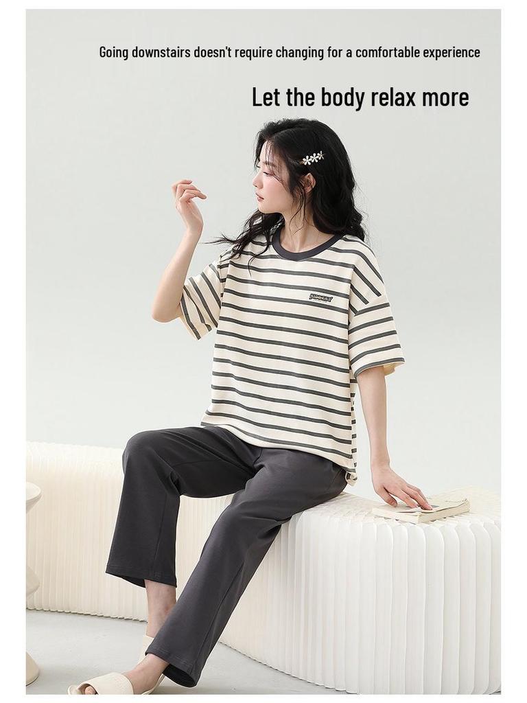 Damski kreskówkowy komplet piżamy z krótkim rękawem i wkładkami na biust - Letni bawełniany długi komplet domowy 2025