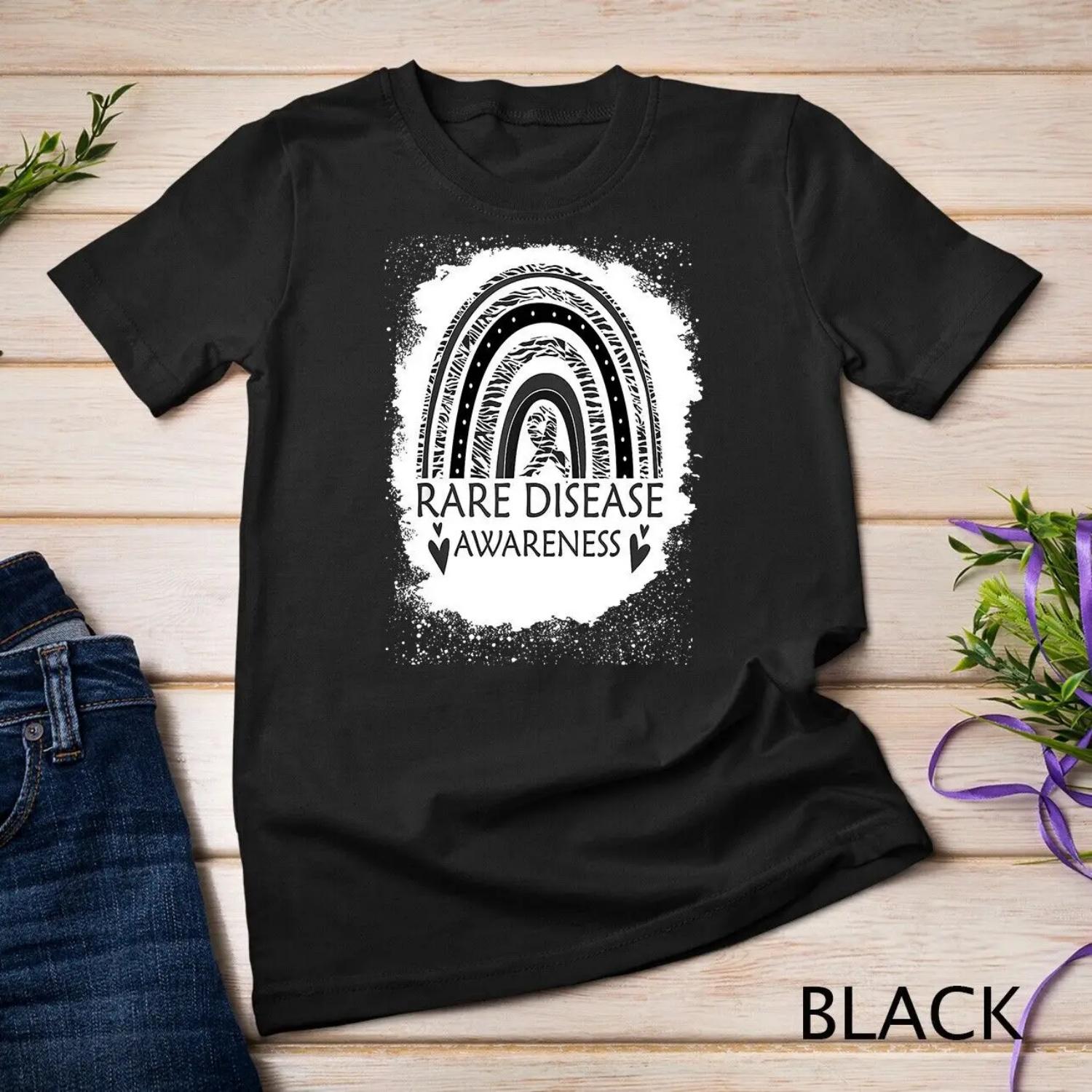 Rare Disease Awareness Bleached Rainbow Zebra Ribbon Men T shirt S чёрный