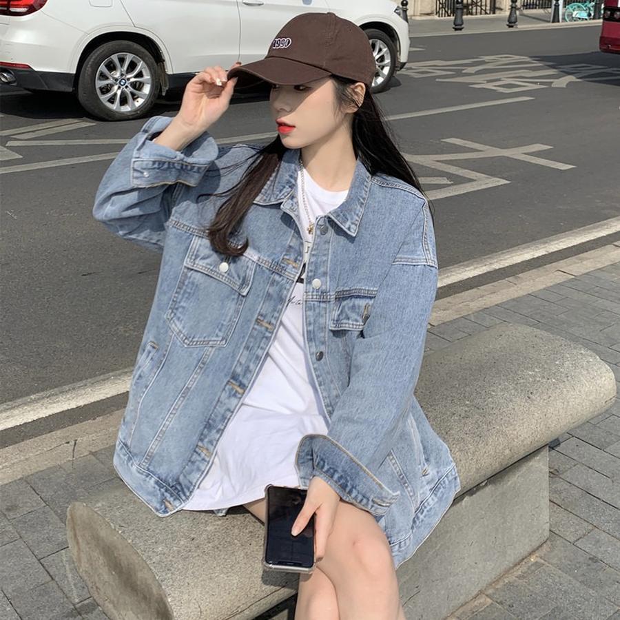 Autumn New Korean Style Loose Light Blue Jacket Loose Denim Jacket Women Top BF Style Lazy Style