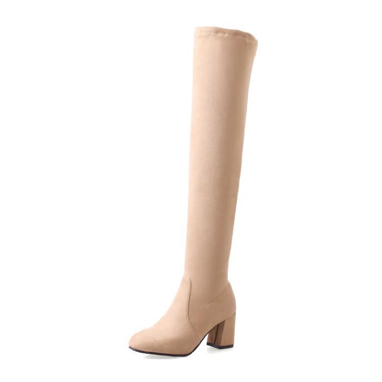 

32-46 Большие размеры Ботфорты Женские сапоги на толстом каблуке Женские сапоги 07- 39 абрикосовый