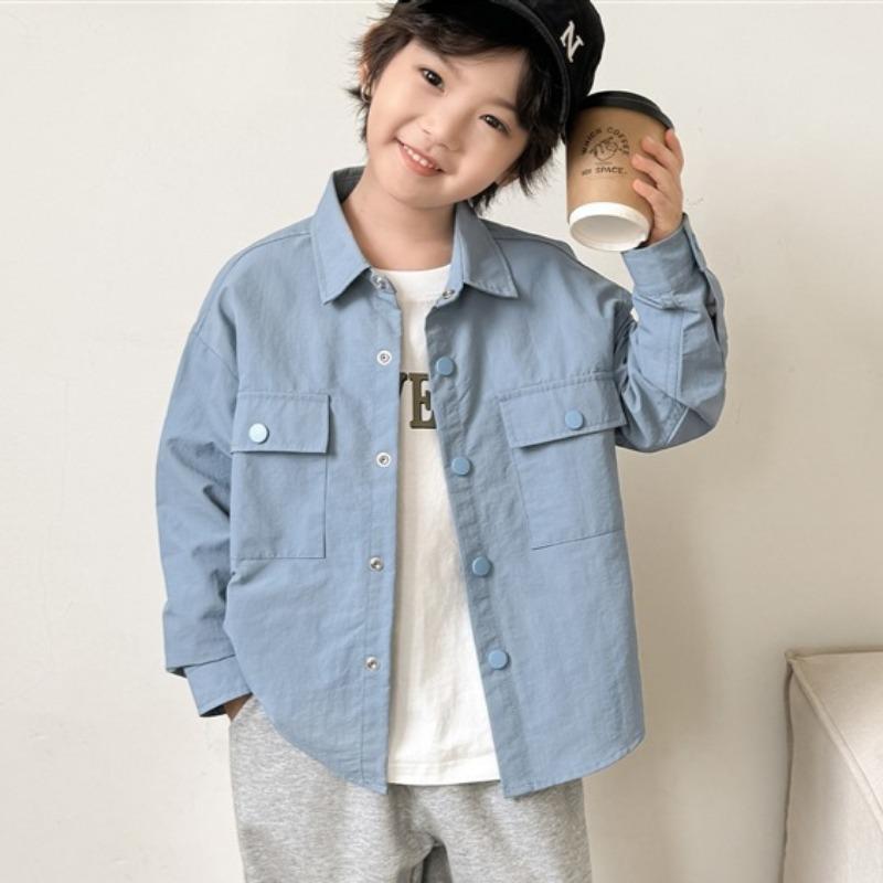 Spring and Autumn Boys New Loose Casual Solid Color Outer Shirt