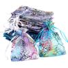 100pcs Organza Gift Bag Jewelry Packaging Drawstring Bag Multi-size Colorful Trees Printing Wedding Candy Bag Party Supplies