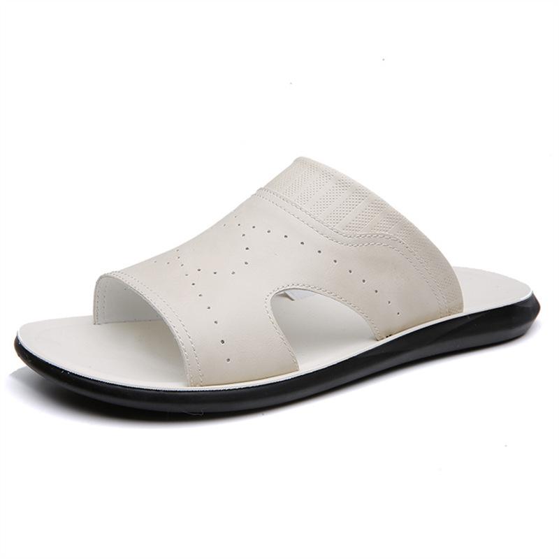 Men s Summer Leather Sandals, Soft Sole, Non-Slip, Breathable, Wear-Resistant, Outdoor Beach Shoes, Large Sizes. 47 молочный